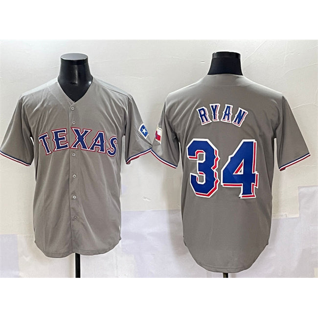 Texas Rangers #34 Nolan Ryan Grey MWATKINS With Patch Cool Base Stitched Jersey
