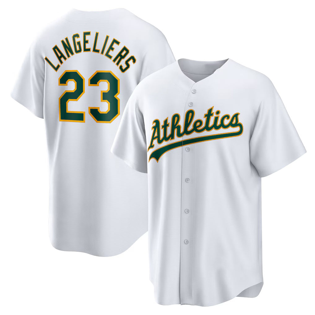 Oakland Athletics #23 Shea Langeliers White MWATKINS Home Replica Jersey