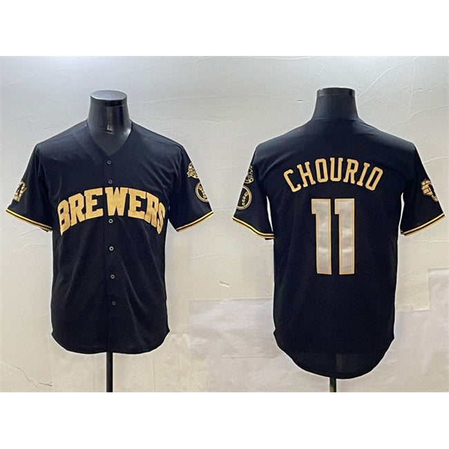 Milwaukee Brewers #11 Jackson Chourio Black Gold MWATKINS With Home Patch Limited Stitched Jersey
