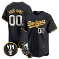 Custom Los Angeles Dodgers Vin & California Patch Gold Trim Vapor Premier Limited Jersey ¨C All Stitched-Black MWATKINS
