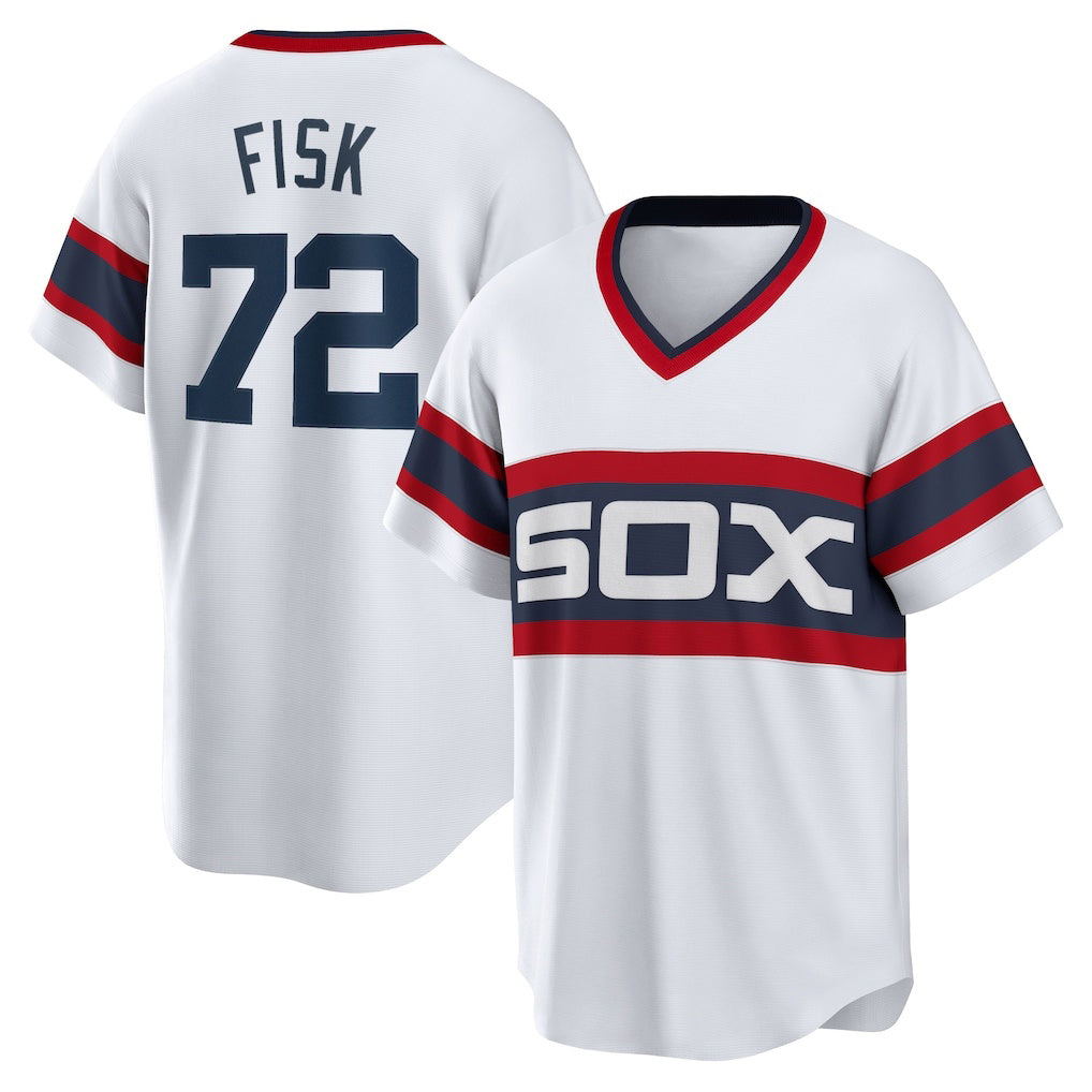 Chicago White Sox #72 Carlton Fisk White MWATKINS Home Cooperstown Collection Team Player Jersey