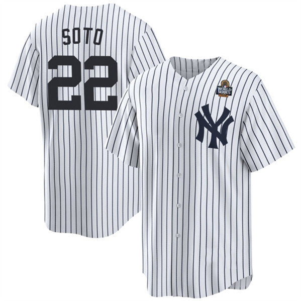 New York Yankees #22 Juan Soto White MWATKINS 2024 World Series With Name Cool Base Stitched Jersey