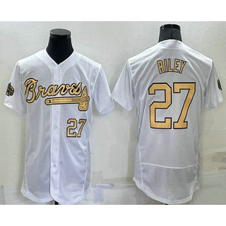 Atlanta Braves #27 Austin Riley Number White MWATKINS 2022 All Star Stitched Flex Base Jersey