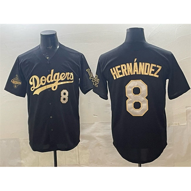 Los Angeles Dodgers #8 Enrique Hernandez Black Gold MWATKINS 2025 World Series Champions Patch Limited Stitched Jersey