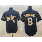 Los Angeles Dodgers #8 Enrique Hernandez Black Gold MWATKINS 2025 World Series Champions Patch Limited Stitched Jersey