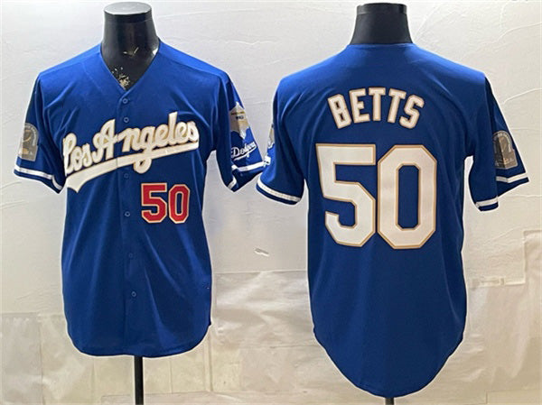 Los Angeles Dodgers #50 Mookie Betts Royal MWATKINS 2026 Gold Collection 9x & B2B Champs Patch Stitched Jersey