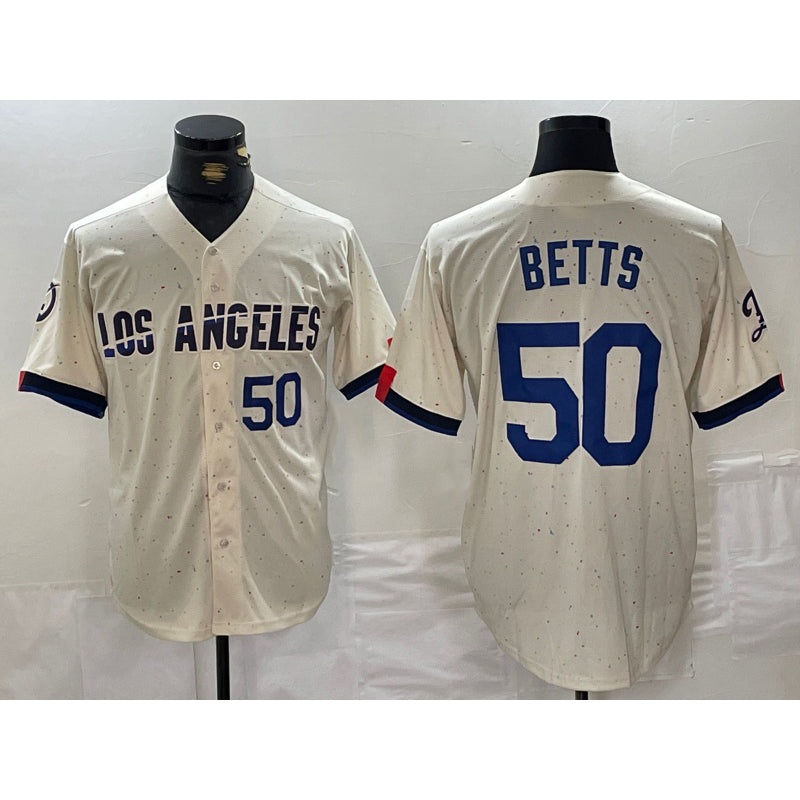 Los Angeles Dodgers #50 Mookie Betts Number Cream MWATKINS 2024 City Connect Limited Stitched Jerseys