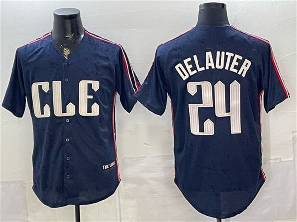 Cleveland Guardians #24 Chase DeLauter Navy MWATKINS 2024 City Connect Limited Stitched Jersey