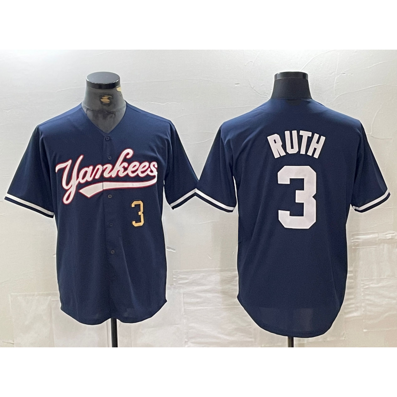 New York Yankees #3 Babe Ruth Number Navy MWATKINS Cool Base Stitched Jersey