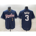 New York Yankees #3 Babe Ruth Number Navy MWATKINS Cool Base Stitched Jersey