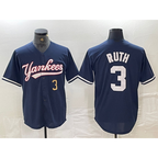 New York Yankees #3 Babe Ruth Number Navy MWATKINS Cool Base Stitched Jersey