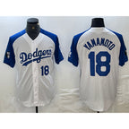 Los Angeles Dodgers #18 Yoshinobu Yamamoto Number White Blue MWATKINS Fashion Stitched Cool Base Limited Jersey 2