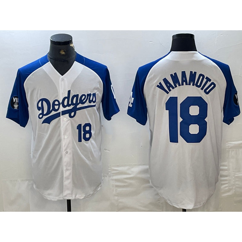 Los Angeles Dodgers #18 Yoshinobu Yamamoto Number White Blue MWATKINS Fashion Stitched Cool Base Limited Jersey 2