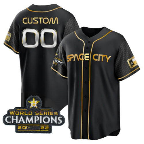 Custom Houston Astros Active Player Black Gold MWATKINS 2022 World Series Stitched Jersey