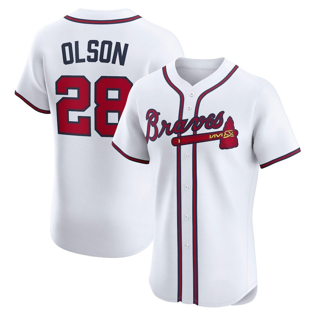 Atlanta Braves #28 Matt Olson White MWATKINS Home Elite Player Jersey