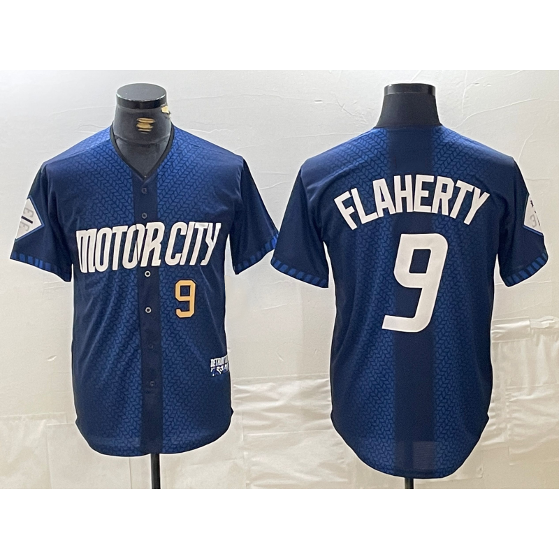 Detroit Tigers #9 Jack Flaherty Number 2024 Navy MWATKINS City Connect Cool Base Limited Stitched Jersey 2
