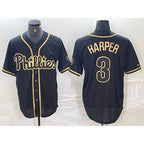 Philadelphia Phillies #3 Bryce Harper Black Gold MWATKINS Cool Base Stitched Jersey