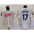 Los Angeles Dodgers #17 Shohei Ohtani White Pink MWATKINS Vin & Kobe Patch Stitched Jersey 2