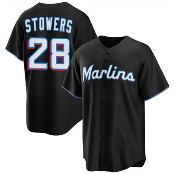 Miami Marlins #28 Kyle Stowers Black MWATKINS Cool Base Stitched Jersey