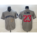 Minnesota Twins #23 Royce Lewis Number 2023 Grey MWATKINS Home Team Cool Base Stitched Jersey 2