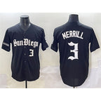 San Diego Padres #3 Jackson Merrill Black MWATKINS Gothic Edition Vapor Limited Stitched Jersey