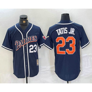San Diego Padres #23 Fernando Tatis Jr Navy Blue MWATKINS Stitched Cool Base Throwback Jersey