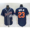 San Diego Padres #23 Fernando Tatis Jr Navy Blue MWATKINS Stitched Cool Base Throwback Jersey