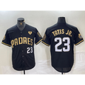 San Diego Padres #23 Fernando Tatis Jr Black Gold MWATKINS With Patch Cool Base Stitched Jersey