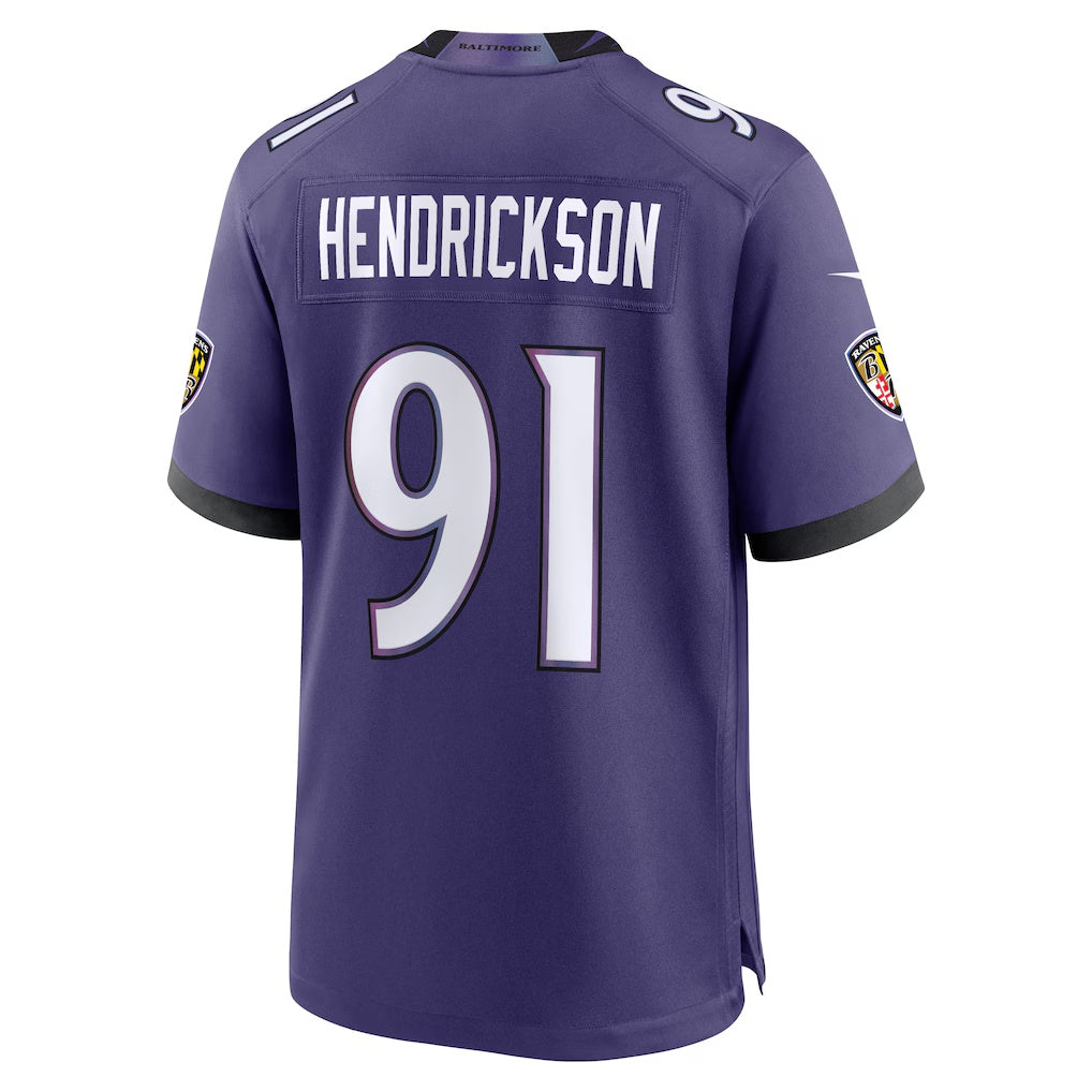 B.Ravens #91 Trey Hendrickson Purple MWATKINS Team Game Jersey