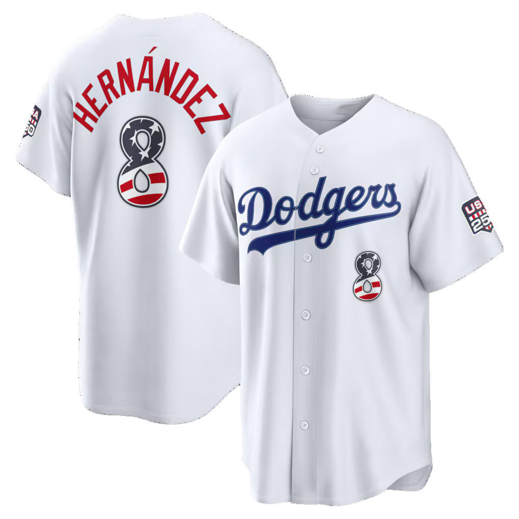 Los Angeles Dodgers #8 Enrique Hernandez White MWATKINS USA 250 Fourth of July Home Stadium Jersey