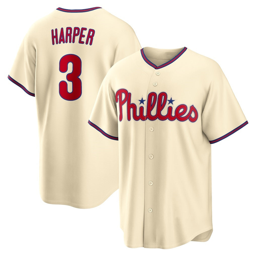 Philadelphia Phillies #3 Bryce Harper Cream MWATKINS Alternate Replica Jersey
