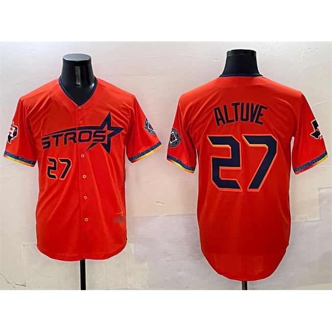Houston Astros #27 Jose Altuve Orange MWATKINS 2025 City Connect With Texas Patch Limited Stitched Jersey