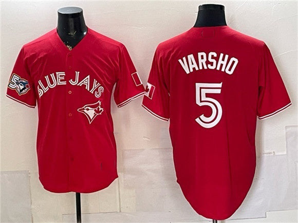 Toronto Blue Jays #5 Daulton Varsho Red MWATKINS 50 Seasons Patch Stitched Jersey