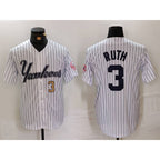 New York Yankees #3 Babe Ruth White MWATKINS Pinstripe Fashion Cool Base Jerseys 2