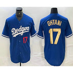 Los Angeles Dodgers #17 Shohei Ohtani Number Blue Gold MWATKINS Stitched Cool Base Jerseys