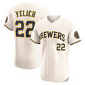 Milwaukee Brewers #22 Christian Yelich Cream MWATKINS Home Elite Player Jersey