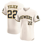 Milwaukee Brewers #22 Christian Yelich Cream MWATKINS Home Elite Player Jersey