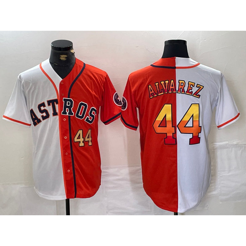 Houston Astros #44 Yordan Alvarez Number White Orange MWATKINS Split Stitched Jersey 2