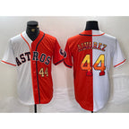 Houston Astros #44 Yordan Alvarez Number White Orange MWATKINS Split Stitched Jersey 2