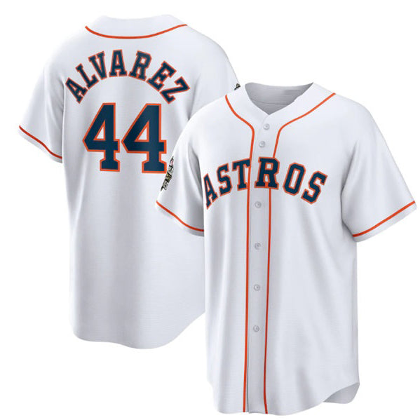 Houston Astros #44 Yordan Alvarez White MWATKINS 2022 World Series Home Stitched Jersey