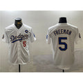 Los Angeles Dodgers #5 Freddie Freeman White Gold MWATKINS 2024 World Series With No. 34 Patch Home Limited Stitched Jersey