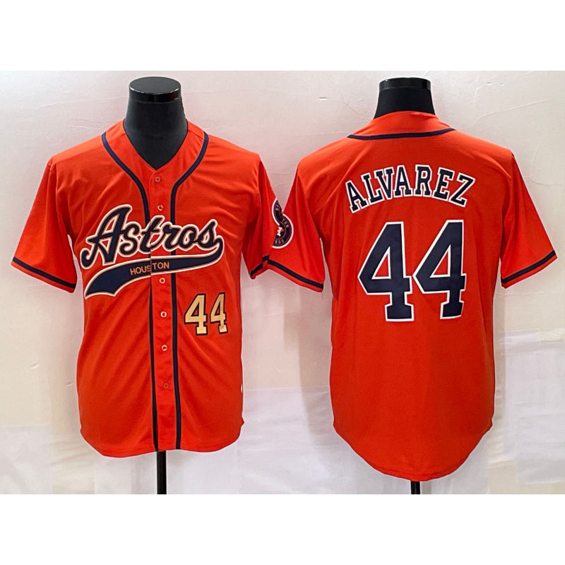 Houston Astros #44 Yordan Alvarez Number Orange MWATKINS With Patch Cool Base Stitched Jersey