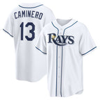 Tampa Bay Rays #13 Junior Caminero White MWATKINS Home Replica Jersey
