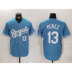 Kansas City Royals #13 Salvador Perez Number Light Blue MWATKINS Cool Base Stitched Jersey