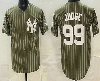 New York Yankees #99 Aaron Judge Olive MWATKINS Pinstripe 2026 Armed Forces Day Salute To Service Jersey