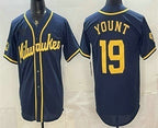 Milwaukee Brewers #19 Robin Yount Navy Blue MWATKINS Stitched Cool Base Jersey
