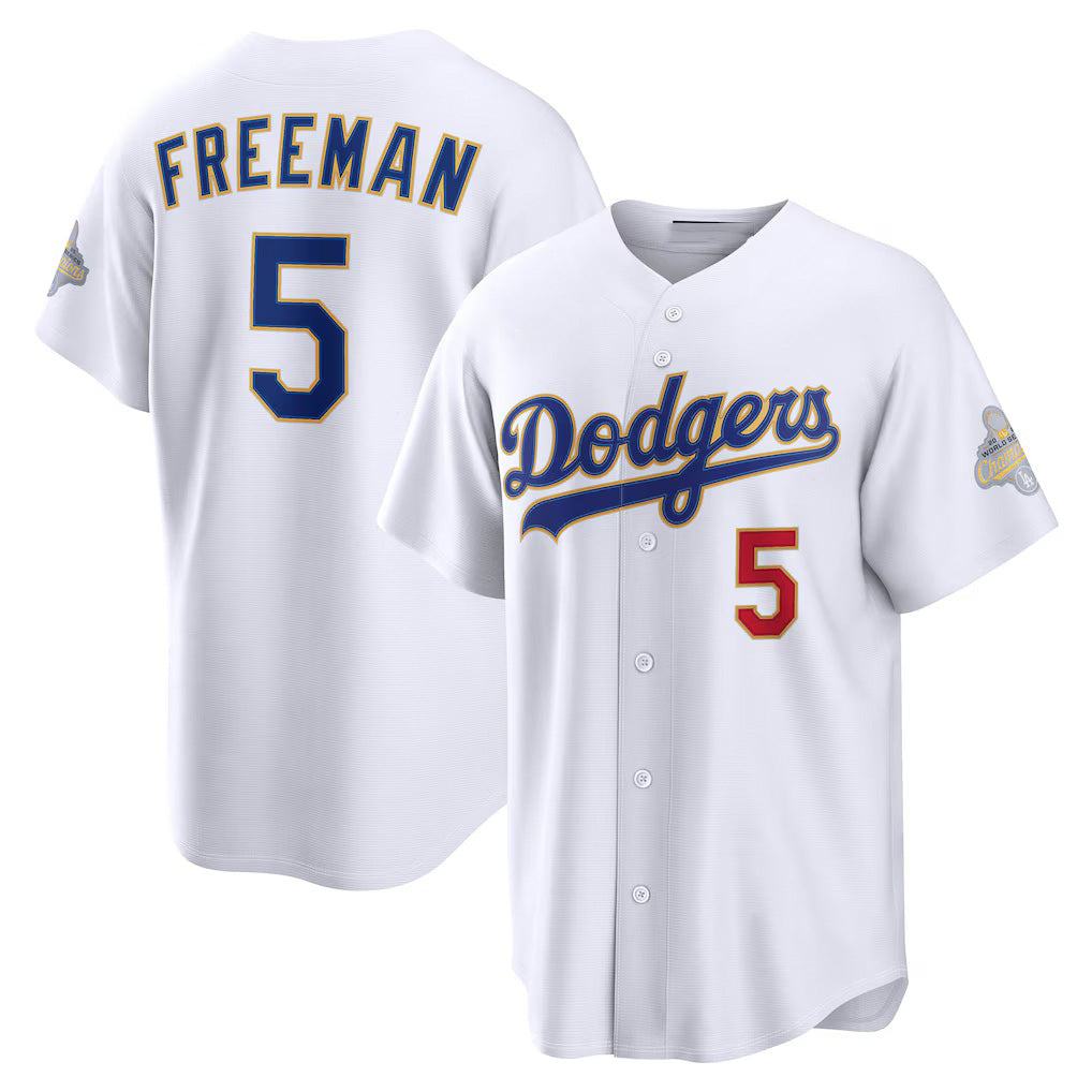 Los Angeles Dodgers #5 Freddie Freeman White MWATKINS 2026 Gold Collection Stadium Jersey