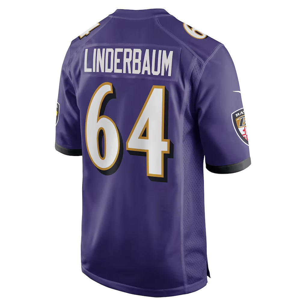 B.Ravens #64 Tyler Linderbaum Purple MWATKINS Player Game Jersey