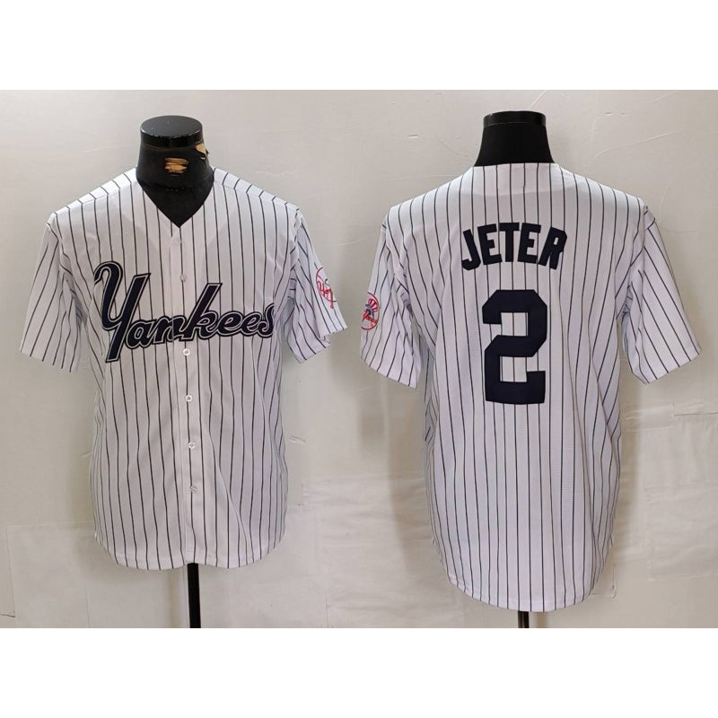 New York Yankees #2 Derek Jeter White MWATKINS Pinstripe Fashion Cool Base Jersey 3