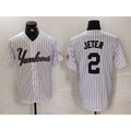 New York Yankees #2 Derek Jeter White MWATKINS Pinstripe Fashion Cool Base Jersey 3